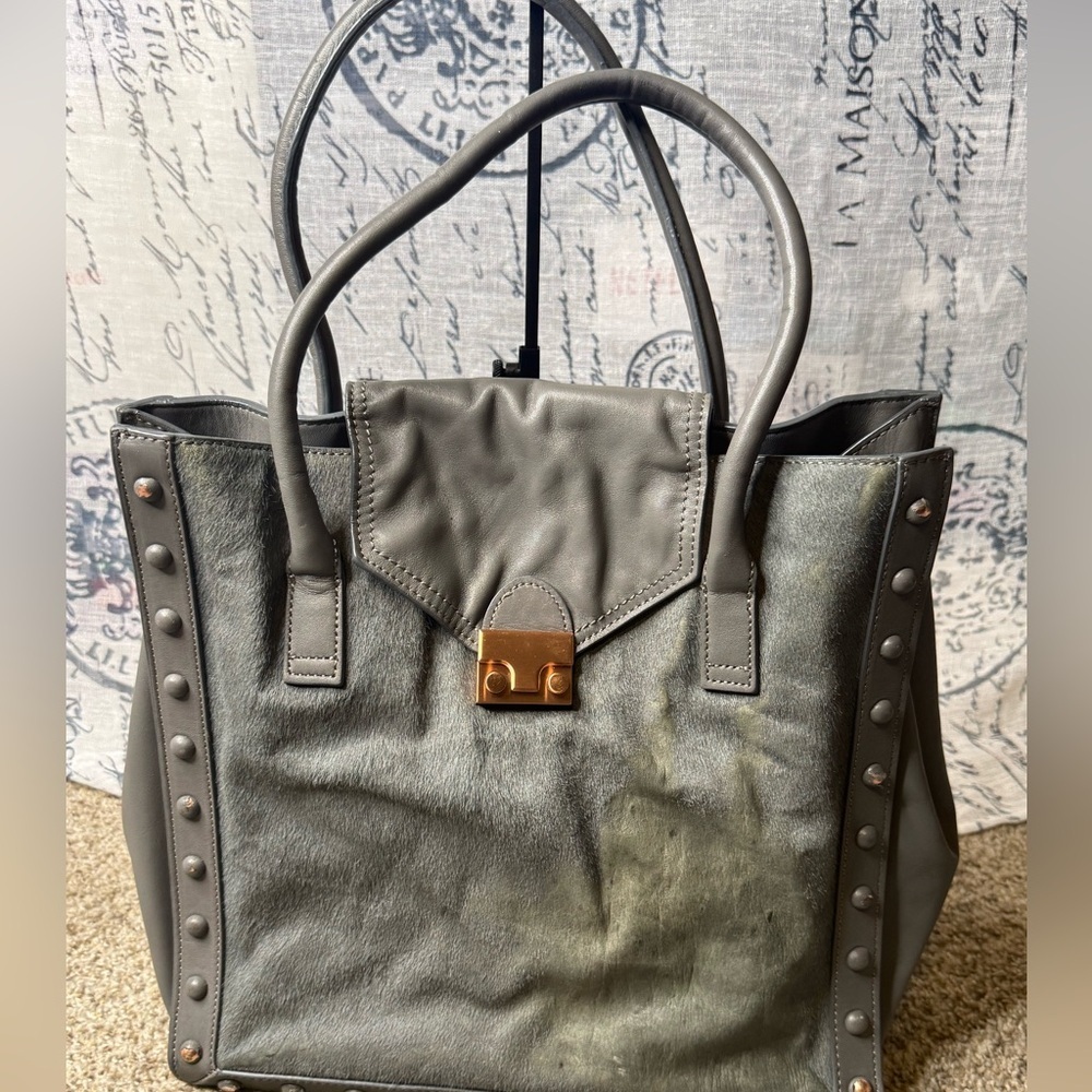 Loeffler Randall Leather Suede Gray Green Purse
